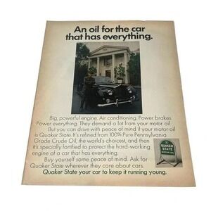 1970 Quaker State Motor Oil For The Car That Has Original Vintage Print Ad
